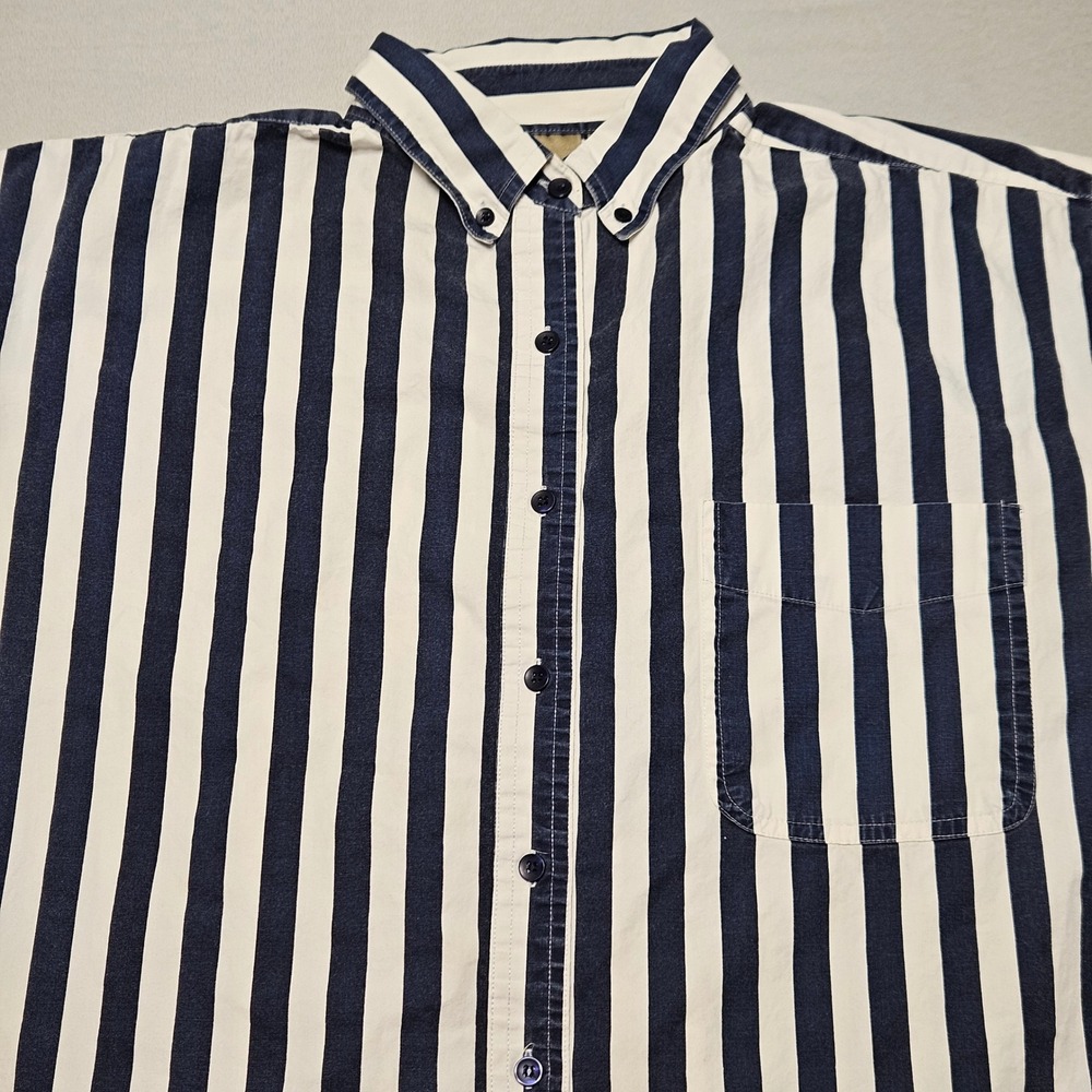 Vintage 90s CC Hughes Striped Button Down Shirt Womens 22W Navy White Coastal